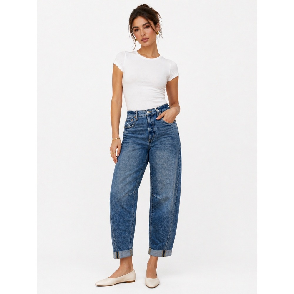 Daze Denim Venice High Rise Barrel Leg Jeans Tough Love Blue Size 29 NEW